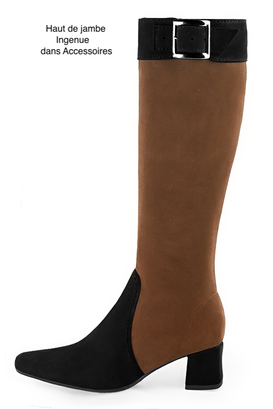 French elegance and refinement for these matt black and caramel brown feminine knee-high boots, 
                available in many subtle leather and colour combinations. Record your foot and leg measurements.
We will adjust this pretty boot with zip to your measurements in height and width.
You can customise your boots with your own materials, colours and heels on the 'My Favourites' page.
To style your boots, accessories are available from the boots page. 
                Made to measure. Especially suited to thin or thick calves.
                Matching clutches for parties, ceremonies and weddings.   
                You can customize these knee-high boots to perfectly match your tastes or needs, and have a unique model.  
                Choice of leathers, colours, knots and heels. 
                Wide range of materials and shades carefully chosen.  
                Rich collection of flat, low, mid and high heels.  
                Small and large shoe sizes - Florence KOOIJMAN